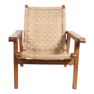 Michael van Beuren Bauhaus Teak and Raffia Lounge Chair, circa 1940