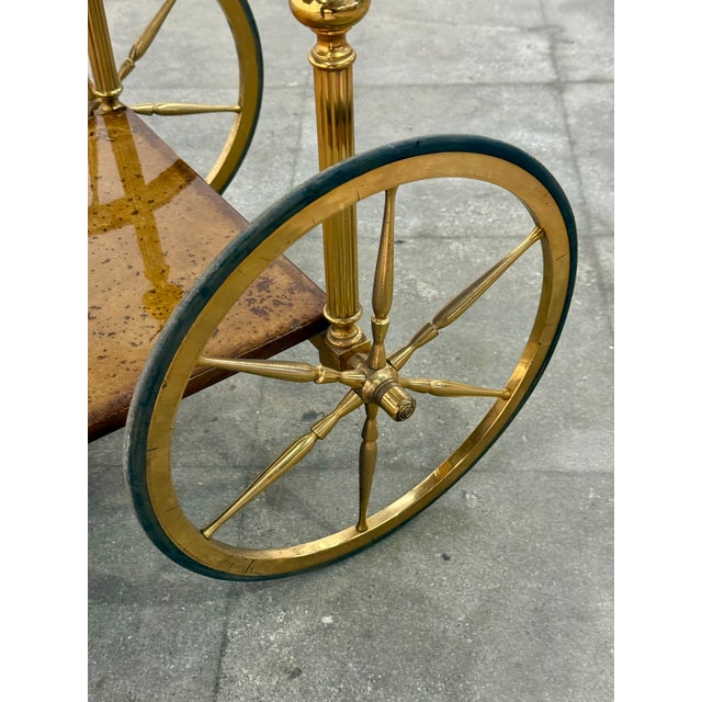 Italian Burl Wood and Brass Bar Cart, 1950s For Sale - Image 9 of 15