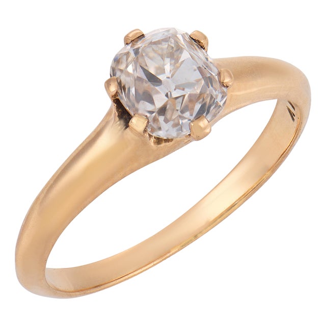 Early 20th Century Victorian Gia 1.07 Carat Diamond 14k Yellow Gold Solitaire Engagement Ring, Size 5.25 For Sale
