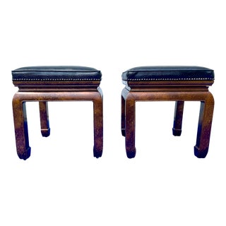 1970s Vintage Pair of Asian Ottomans With Nailhead Design For Sale