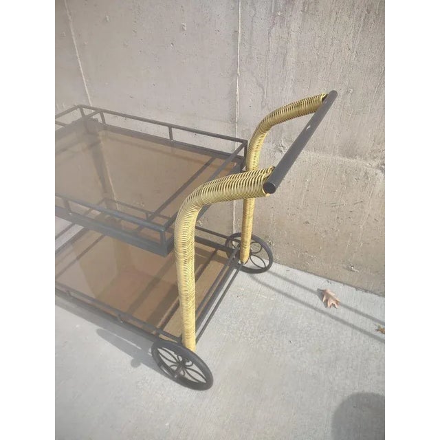 Late 20th Century Rattan, Metal, Glass Bar Cart For Sale - Image 4 of 8