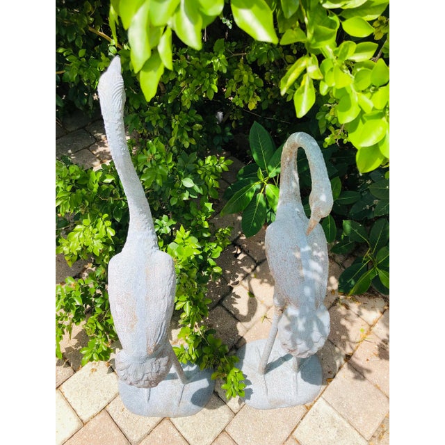 Rustic European Large Vintage Bronze & Verdigris Finish Crane Sculptures - A Pair For Sale - Image 3 of 7