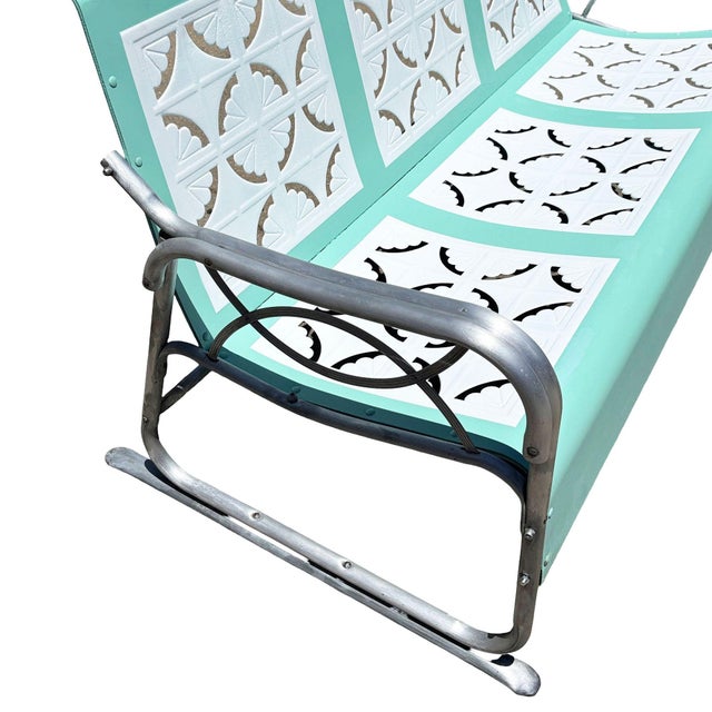 1950s Woodard Style 3 Seat Steel & Aluminum Scrolling Garden Sofa Bench For Sale - Image 11 of 11