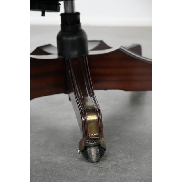 English Style Black Cowhide and Wooden Chesterfield Swivel Office Chair For Sale - Image 13 of 18