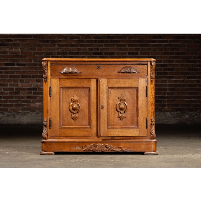 Antique Carved Wooden Lowboy Storage Cabinet For Sale - Image 4 of 10