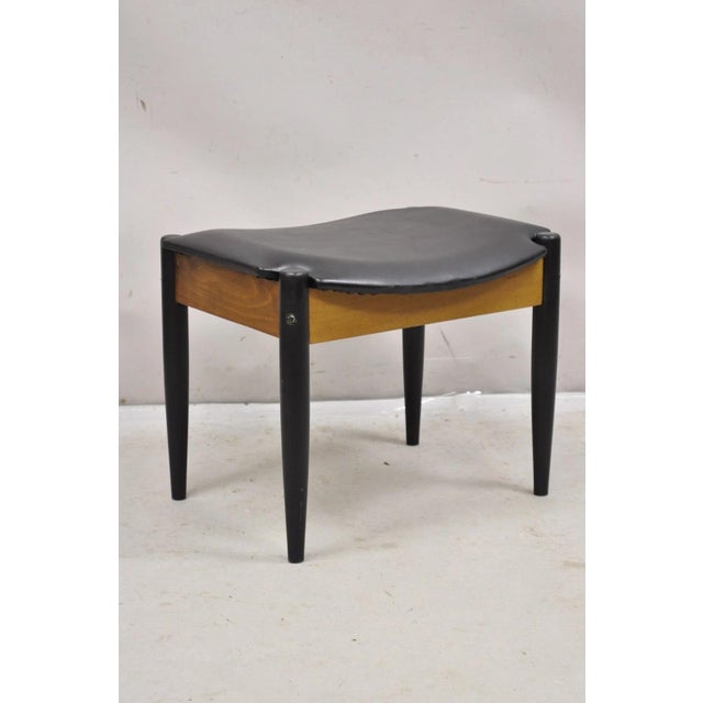 Norco Mid Century Modern Sculpted Footstool Ottoman Tapered Leg Black Vinyl Seat For Sale - Image 11 of 11