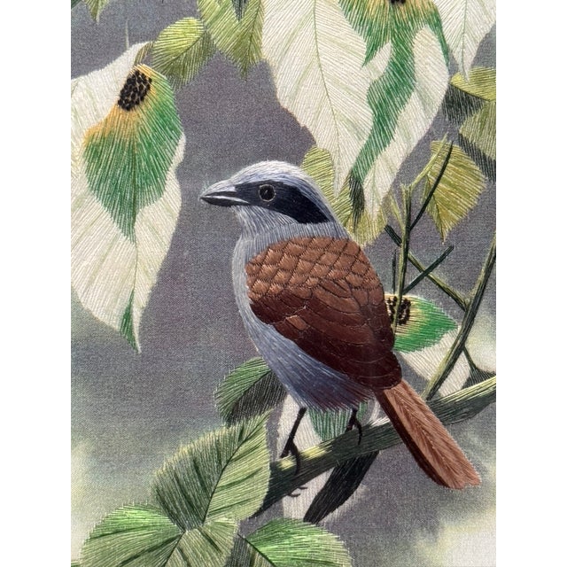 Asian Style Late 20th Century Museum-Grade Masterpiece Artall Suzhou "Su" Hand-Embroidered Fine Silk Shrike Study (Boxed & Signed) For Sale - Image 4 of 14
