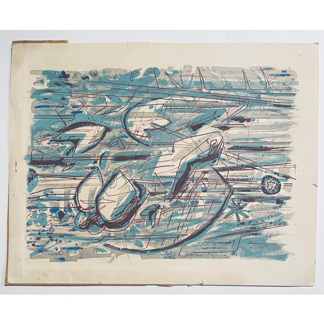 MCM painting with serigraphy on paper by Robert Henry Angeloch (1922-2011). Estate stamp on the back. Bob Angeloch was...