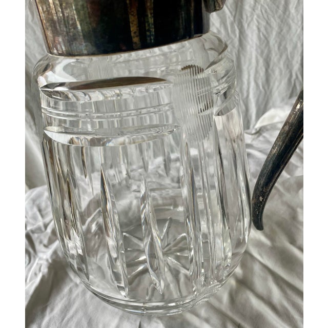 Mid-Century Modern Mid 20th Century Silver Plate Handle Holding Top Cut Glass Bulbous Serving Water Pitcher Ewer Jug For Sale - Image 3 of 12