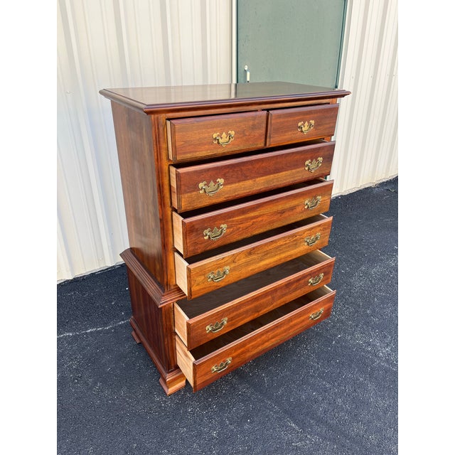 1970s Cresent Furniture 7-Drawer Cherry Chippendale Tall Chest of Drawers For Sale - Image 12 of 12