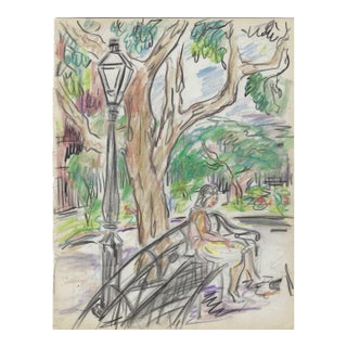 1940s Grace Spongberg Jackson Square New Orleans Drawing For Sale