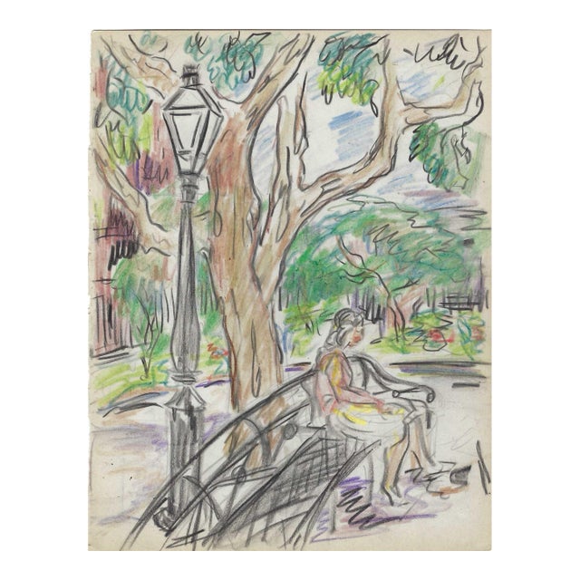 1940s Grace Spongberg Jackson Square New Orleans Drawing For Sale