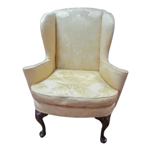 Early 19thc Queen Anne Walnut English Wingback Chair With Damask Upholstery
