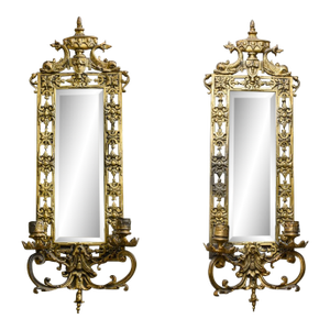19th Century Renaissance Revival Style Brass Dolphin Mirrored Wall Sconces—A Pair