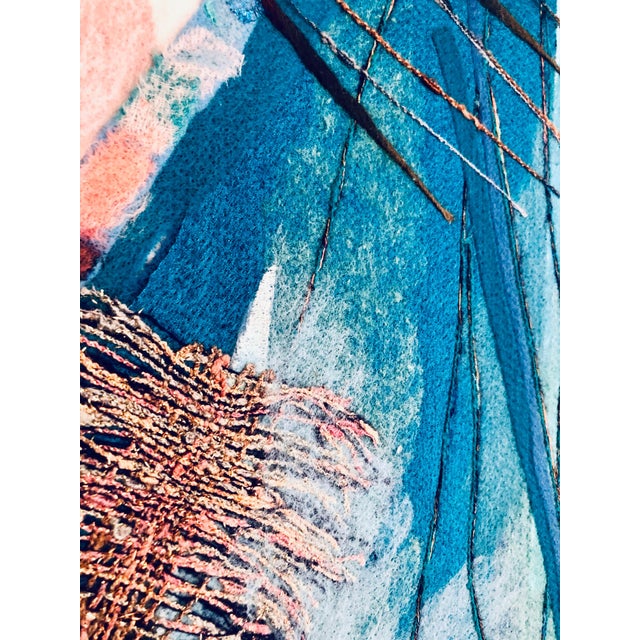 Blue Smadar Livne, Fiber Art Collage Israeli Modernist Vibrant Colorful Tapestry Wall Hanging Rug, 1994 For Sale - Image 8 of 11
