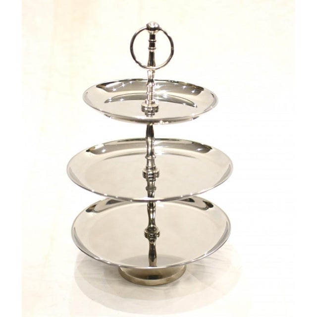 Silver Plate Cake Stand 3 Tiered Afternoon Tea For Sale - Image 12 of 13