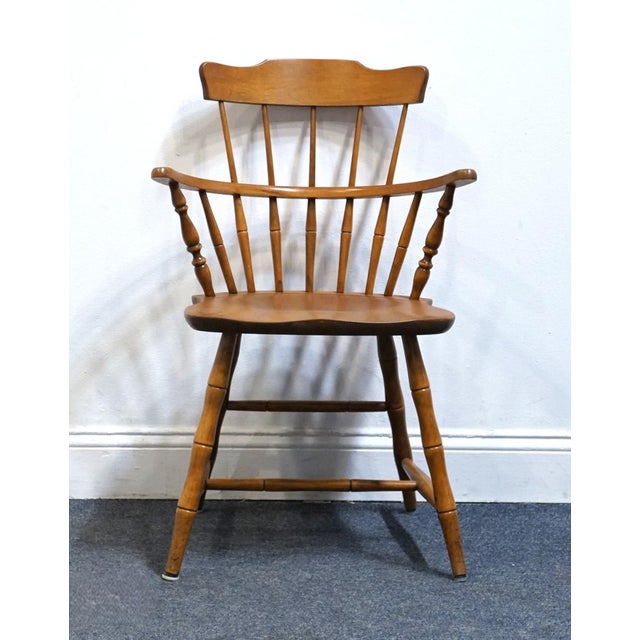 American Nichols & Stone Co. Solid Hard Rock Maple Colonial Early American Comb Back Dining Arm Chair For Sale - Image 3 of 11