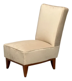 Guglielmo Pecorini, Stained Wood, Beige Velvet, Low Lounge Chair, Italy, 1950s