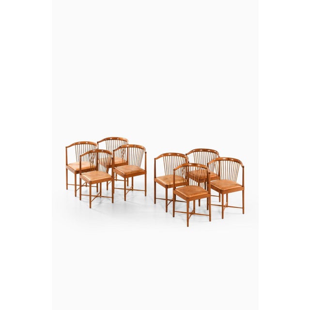 Set of 8 dining chairs model ruder konge in mahogany and leather by børge mogensen, 1944 additional information: material:...