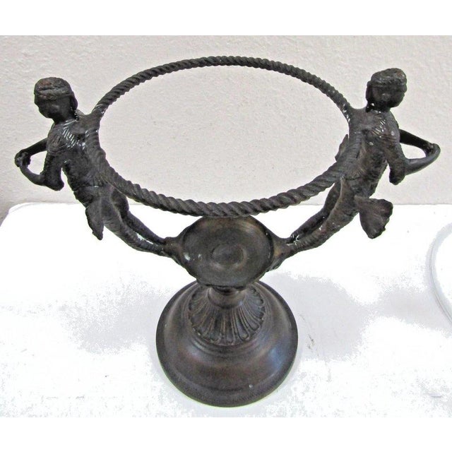 Vintage Baroque Style Case Glass Bowl With Dual Figurative Metal Handles and Stand For Sale - Image 12 of 14