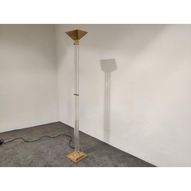 Vintage Brass and Acrylic Glass Floor Lamp, 1970s For Sale - Image 6 of 12