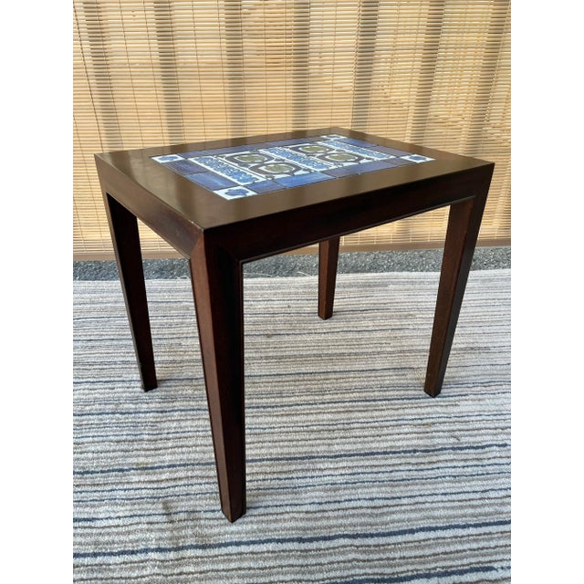 Mid-Century Modern Vintage Danish Modern Style Accent Table With a Ceramic Inlay. For Sale - Image 3 of 12