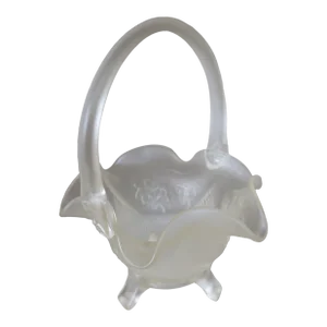 Fenton Ruffle Edge Grapes and Leaves Satin Glass Footed Basket Brides Basket
