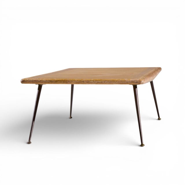 Mid 20th Century t.h. Robsjohn Gibbings for Widdicomb Mid Century Brass Leg Mahogany Coffee Table Bench For Sale - Image 5 of 10