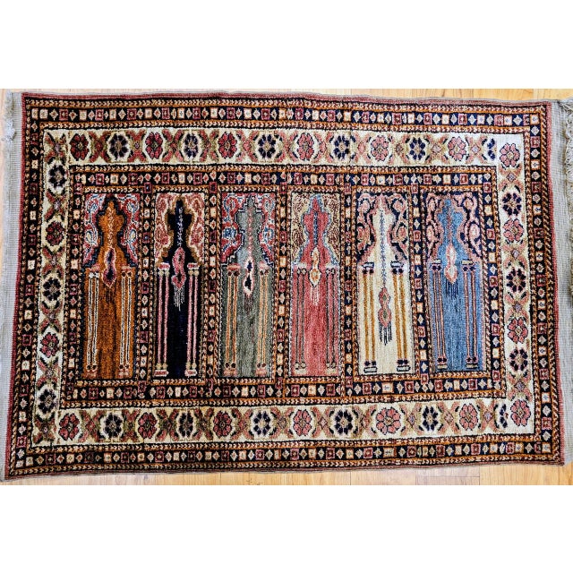 This exquisite early 20th-century Turkish silk Septh prayer rug is a rare and highly decorative example of refined...
