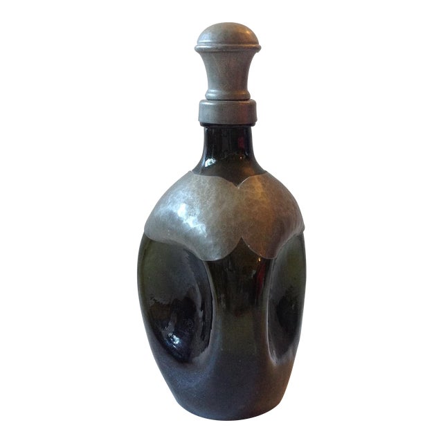 1920s Pewter & Green Glass Pinch Bottle Chairish