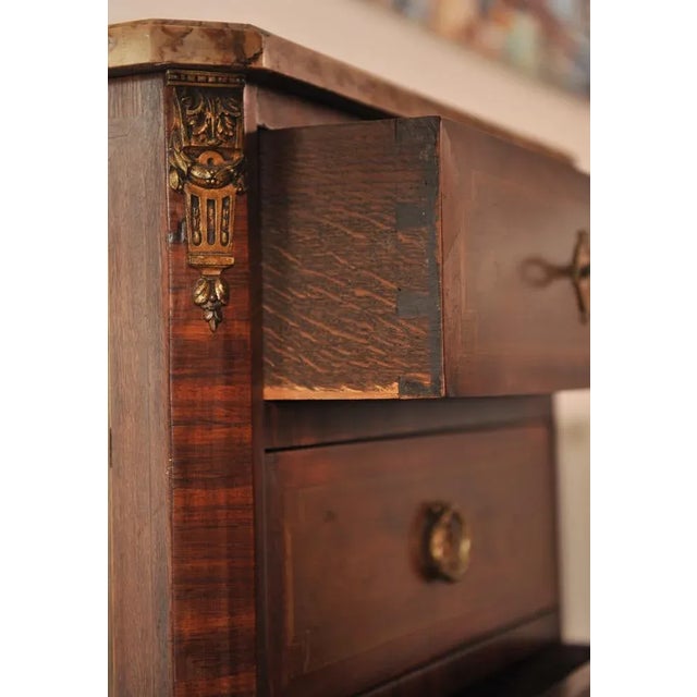 Metal 19th Century French Louis XVI Kingwood Marble Top Chest of Drawers For Sale - Image 7 of 8