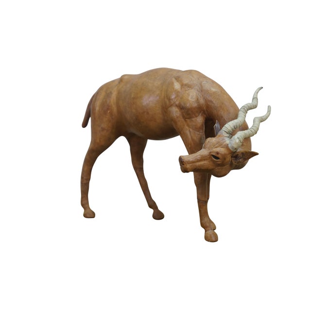 Mid 20th Century 1960s Artisan Italian Leather Antelope Gazelle Blackbuck Figurine Statue 14" For Sale - Image 5 of 11