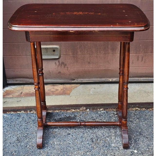 Antique Cherry Stained and Flower Decorated center top Side Table Measures 26" in width x 28" in height x 18" in depth