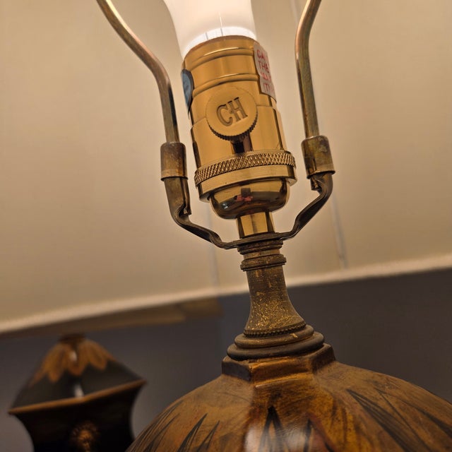 Late 20th Century Chelsea House Neoclassical Black Lacquer Painted Trophy Urn Table Lamps 32" - A Pair For Sale - Image 9 of 12