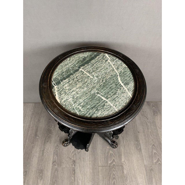 Early 20th Century Round Table with Green Marble Inlays For Sale - Image 5 of 7
