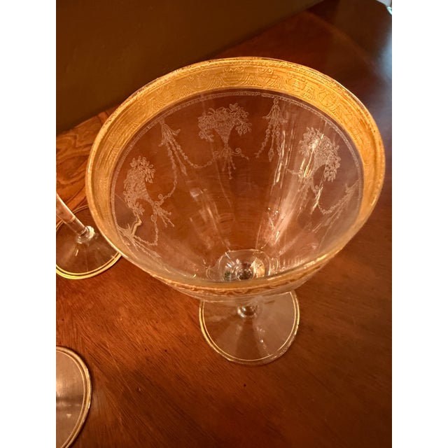 Antique Cambridge Etch 701 - 7" Water Goblets - Etched W/Gold Bands - Set of 8 For Sale - Image 15 of 18