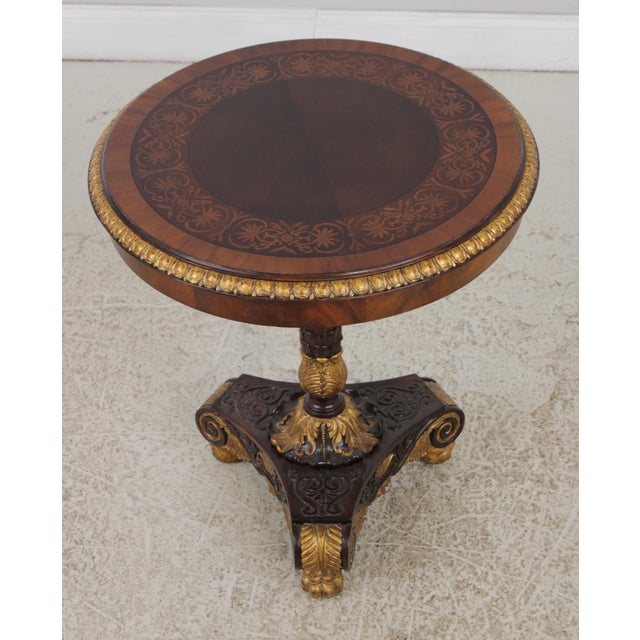 Traditional Maitland Smith Mahogany Inlaid Pedestal Round End Table For Sale - Image 3 of 13