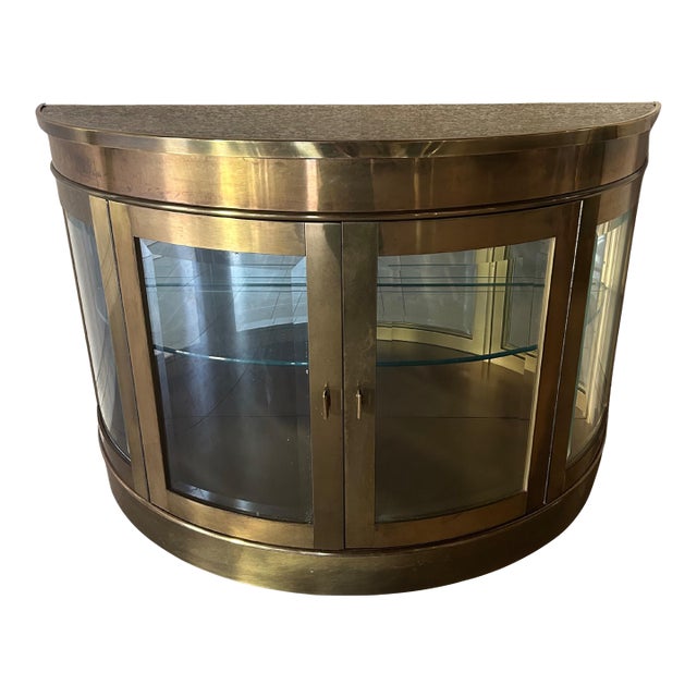 Mastercraft 1970s Brass Illuminated Demilune Cabinet For Sale