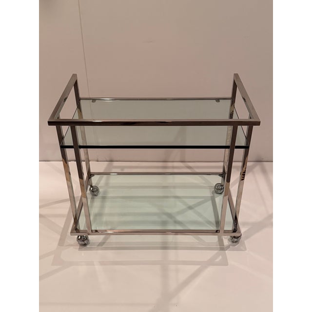 Metal Brass and Tinted Glass Midcentury Modern Barcart For Sale - Image 7 of 15
