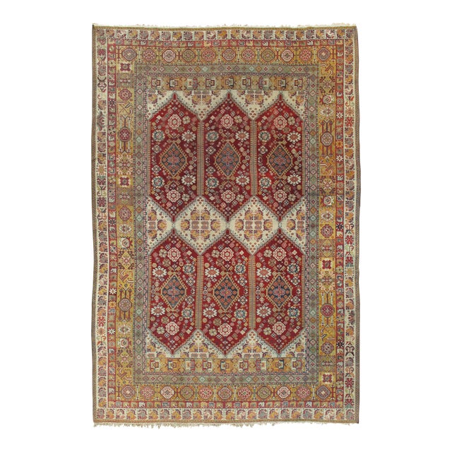 Antique Indian Agra Carpet, Indian Rugs, Oriental Rugs, Red, Gold, 5'10" x 9'8" For Sale