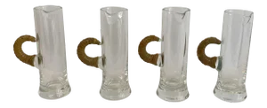 1940s Carl Aubock Shot Glasses With Rattan Wrapped Handles -Set of 4