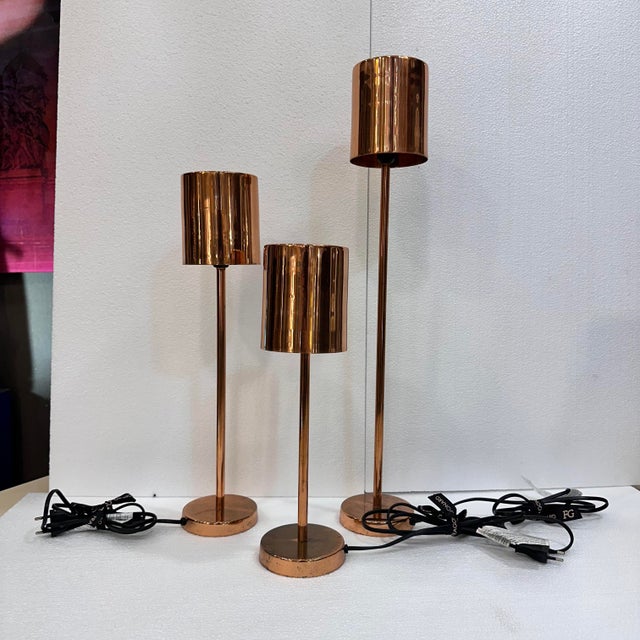 Mid-Century Lamps in Copper, France, 2000s, Set of 3 For Sale - Image 13 of 18