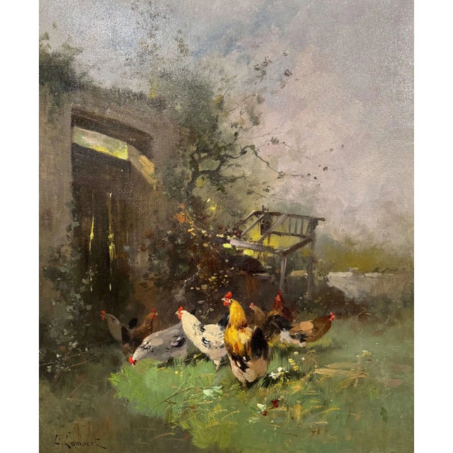 French 19th Century French Barnyard Oil Painting Signed H. Lambert for Galien-Laloue For Sale - Image 3 of 12
