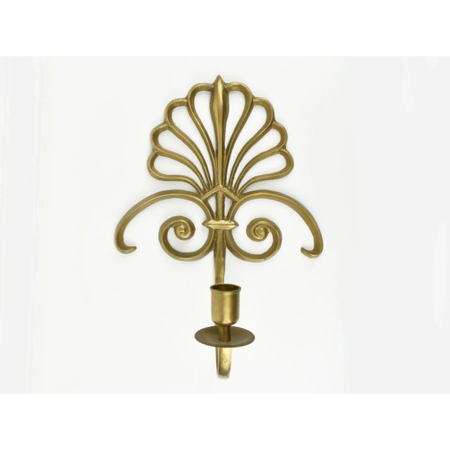 Mid-Century Solid Brass Wall Mounted Sconces Single Candle Candlestick Holder - a Pair For Sale - Image 4 of 7