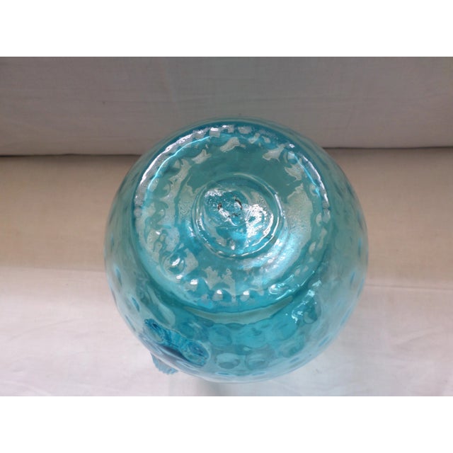 Antique Northwood Hand Blown Blue Coin Dot Pitcher With Blue Ribbed Handle For Sale In Columbia, SC - Image 6 of 8