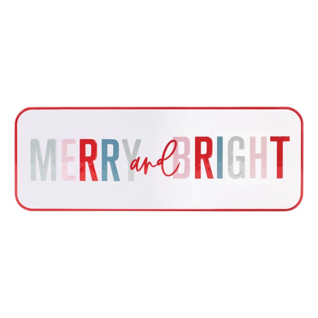 Metal Merry and Bright Sign 22"L For Sale