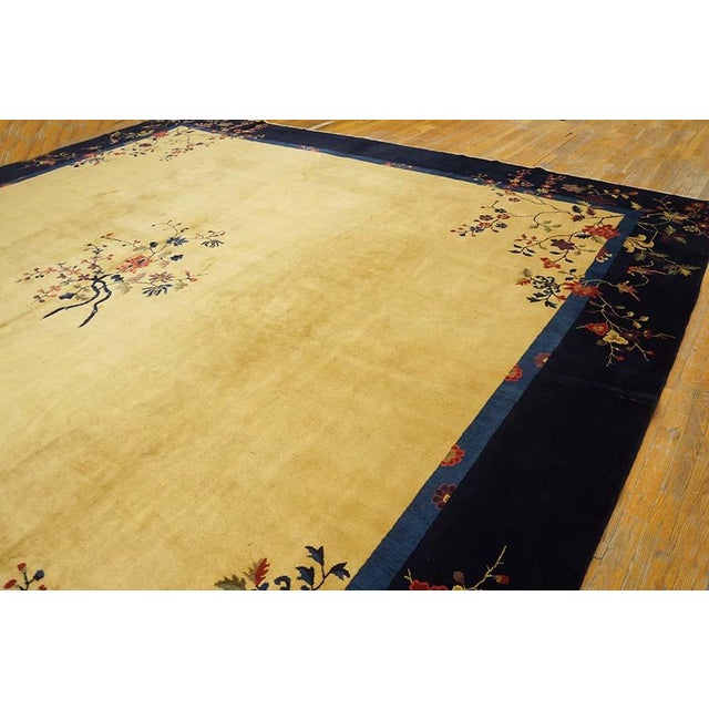 1920s Beige Foliate Floral Antique Chinese Peking Rug 13'2" X 14' Knotted Wool Carpet For Sale - Image 10 of 13
