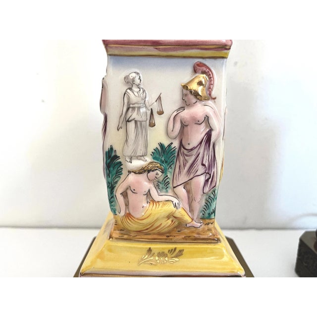 Yellow 1940s Greco-Roman Lamps & Shades, Pair For Sale - Image 8 of 16