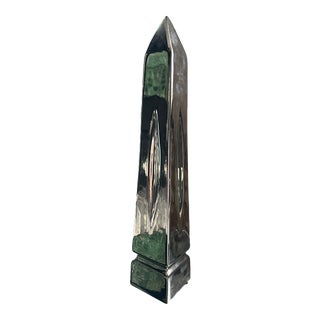 1980s Postmodern Silver-Tone Ceramic Obelisk For Sale