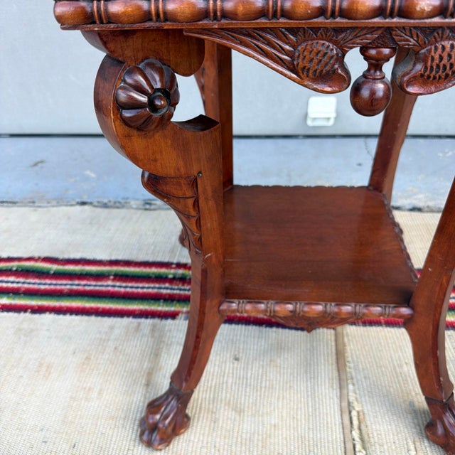 Red Antique Carved Cherry Wood Side Table, Aesthetic Period, Circa 1890 For Sale - Image 8 of 18